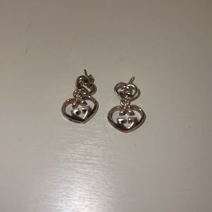 GUCCI Sterling Silver Love Britt Double G Heart Drop Earrings